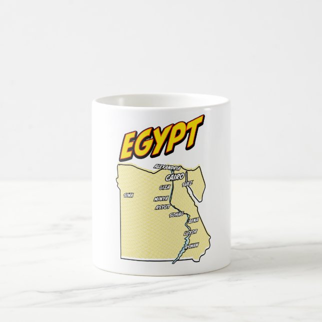 Caneca De Café Mapa ilustrado do Egito em Pop Art (Centro)