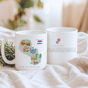 Caneca De Café Mapa Ilustrado do Paraguai em Aquarela   Monograma