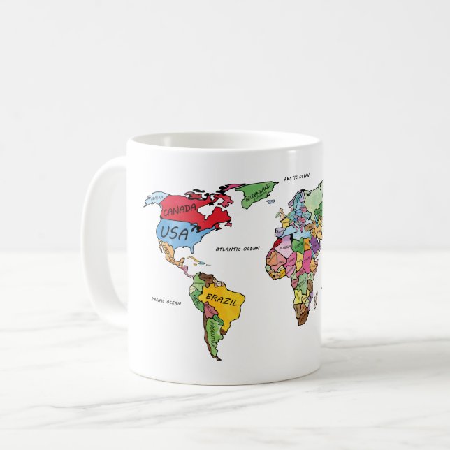 Caneca De Café Mapa Mundial (Frente Esquerda)
