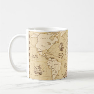 Caneca De Café Mapa mundial antigo com fronteiras de países