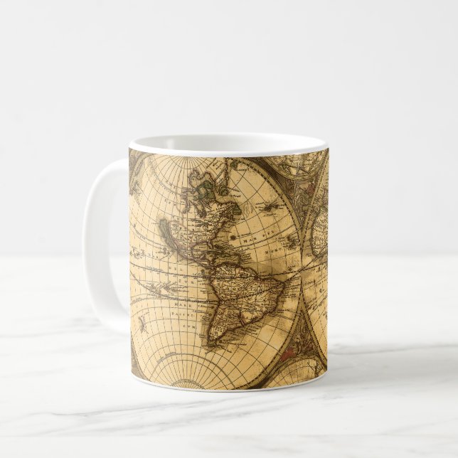 Caneca De Café Mapa Mundial Antiquado (Frente Esquerda)