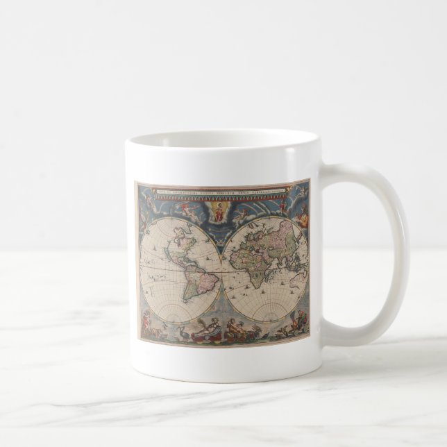 Caneca De Café Mapa Mundial Antiquado: Arte Cartográfica Históric (Direita)