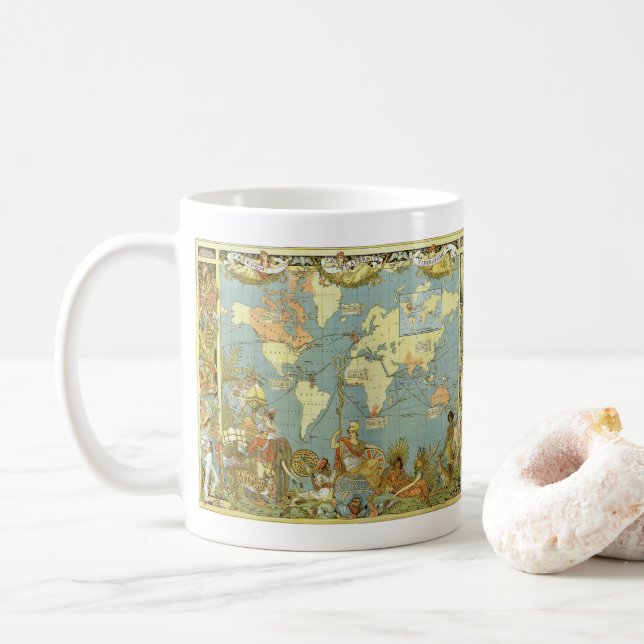 Caneca De Café Mapa Mundial Antiquado do Império Britânico, 1886 (Com Donut)