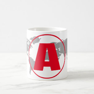 Caneca De Café Mapa Mundial com Letra Inicial Monograma Moderno V