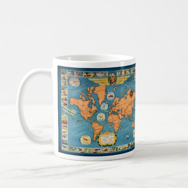 Caneca De Café Mapa Mundial da Aviação Vintage (Esquerda)