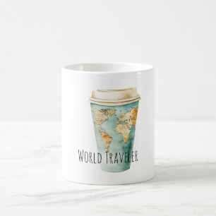 Caneca De Café Mapa Mundial de Viagem