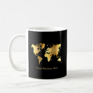 Caneca De Café Mapa Mundial Dourado/Preto