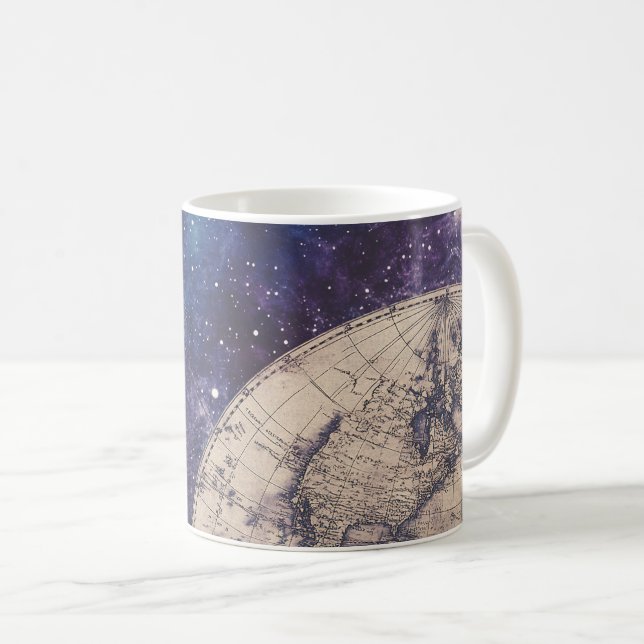 Caneca De Café Mapa Mundial Vintage Celestial (3) (Frente Esquerda)