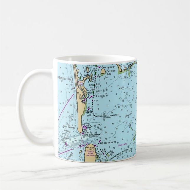 Caneca De Café Mapa Náutico do Porto de Charlotte Flórida  (Esquerda)