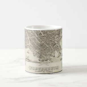 Caneca De Café Mapa pictórico do vintage de Portsmouth NH (1877)