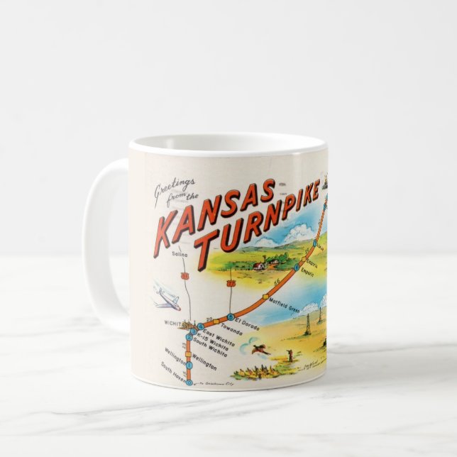 Caneca De Café Mapa postal de Kansas Turnpike Mug (Frente Esquerda)
