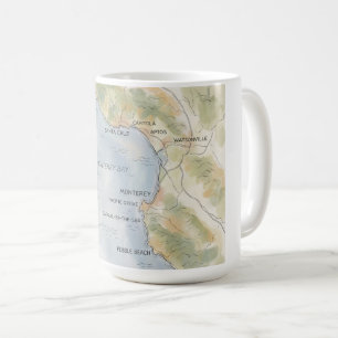Caneca De Café Mapa Regional da Baía de Monterey, Califórnia