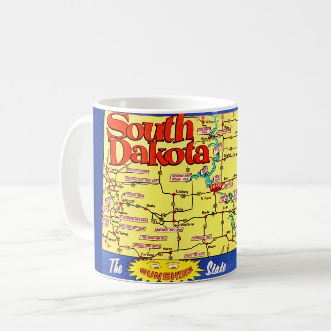 Caneca De Café Mapa Retro de South Dakota Mug (Frente Esquerda)