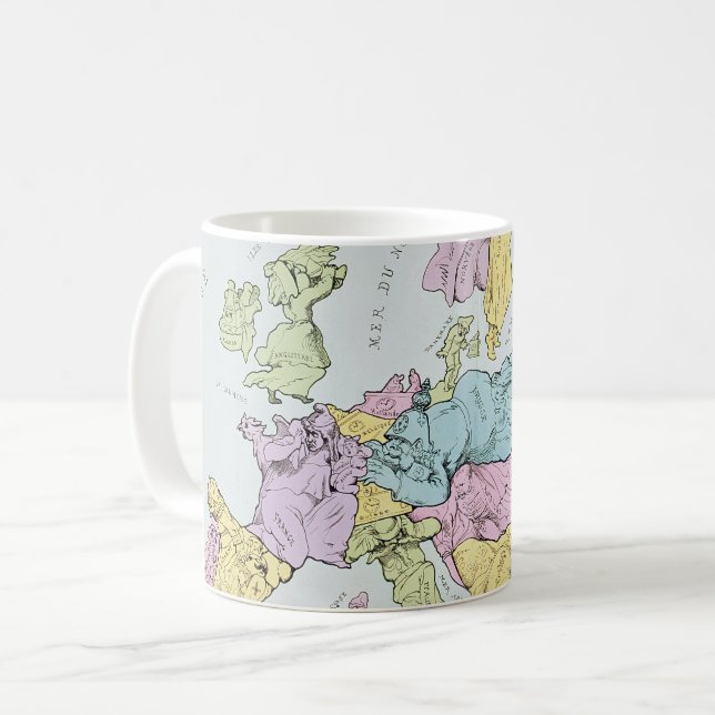 Caneca De Café Mapa Satirical de Europa | 1871 (Frente Esquerda)