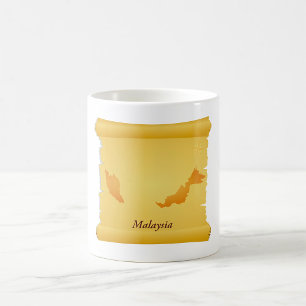 Caneca De Café Mapa Vintage da Malásia Rolo Viagens Mundo Antigo