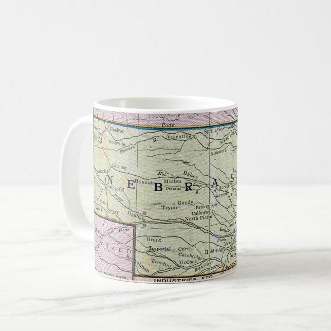 Caneca De Café Mapa Vintage de Nebraska (Frente Esquerda)