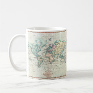 Caneca De Café Mapa Vintage do Mundo (1801)