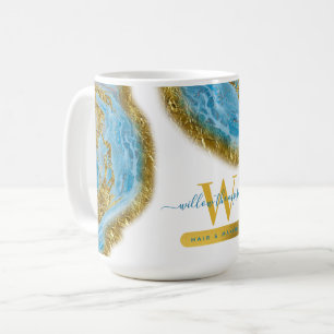 Caneca De Café Maqueamento e Cabelo de Folha Azul e Azul