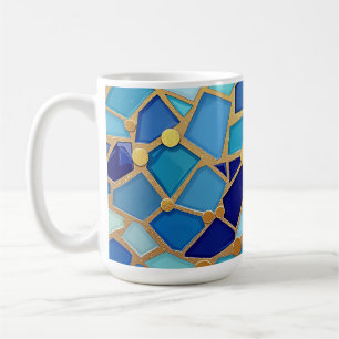 Caneca De Café Mar de Ondas Azul e Dourado Mosaico Arte Refinada