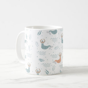 Caneca De Café Mar Personalizado de Ilustração Sereia Dançante