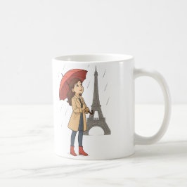 Caneca De Café Maravilha Parisiense" – Moça com guarda-chuva sob 