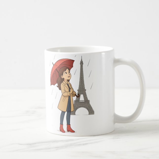 Caneca De Café Maravilha Parisiense" – Moça com guarda-chuva sob  (Direita)