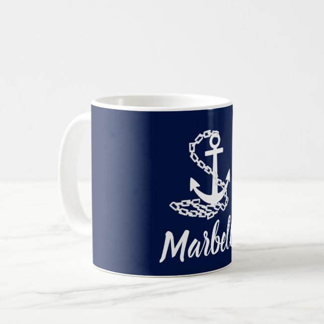 Caneca De Café Marbella - Estilo Marítimo Blue E White Mug (Frente Esquerda)