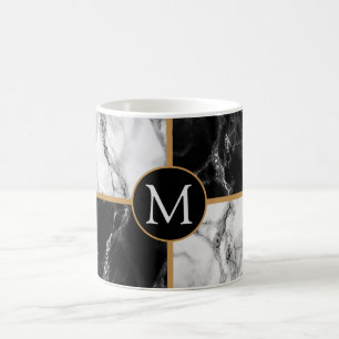 Caneca De Café Marble de Verificação Preto e Branco da Tendênc