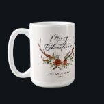 Caneca De Café marca d'água natal natal alegre floral natal<br><div class="desc">Feliz design de natal,  rustic stag floral nós fazemos um roteiro da bela coleção natural,  terracota,  negra e verde sage moderna.</div>