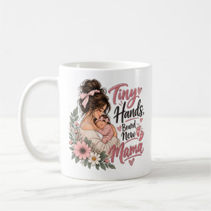 Caneca De Café Marca de Mãos Pequenas, Mamãe Novata, Floral Aquar