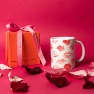 Caneca De Café Marca de maquiagem do padrão dos lábios vermelhos