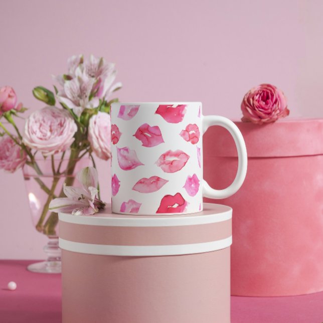 Caneca De Café Marca de maquilhagem dos lábios rosa-d'água (Criador carregado)