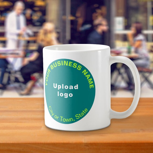 Caneca De Café Marca empresarial Teal Green Round em Mug (Teal green round business brand on mug)