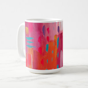 Caneca De Café Marcas de pincel cor-de-rosa e laranja Abstrato