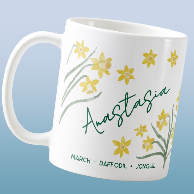 Caneca De Café March Birth Flower Custom Name Daffodil Jonquil (March birth month flower personalized custom name daffodil jonquil coffee mug)