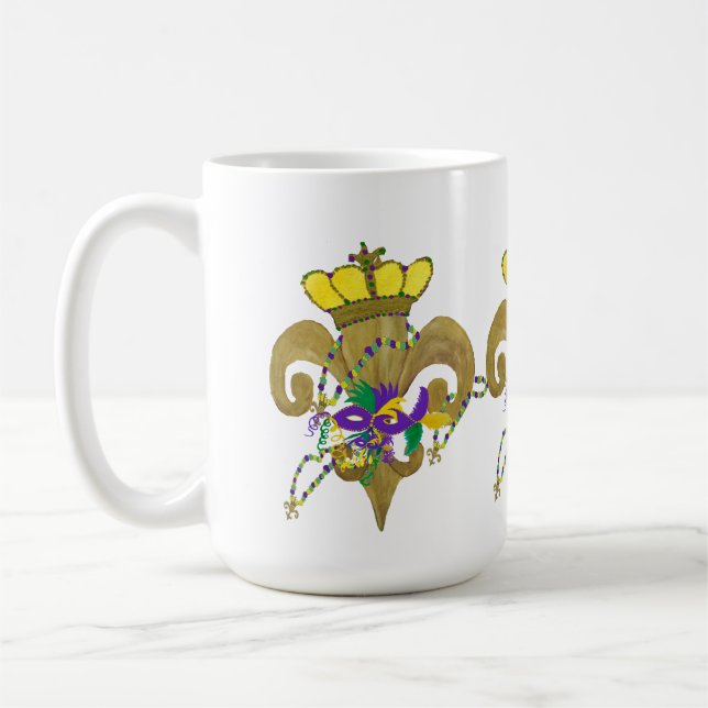 Caneca De Café Mardi Gras Crowned fleur de lis (Esquerda)
