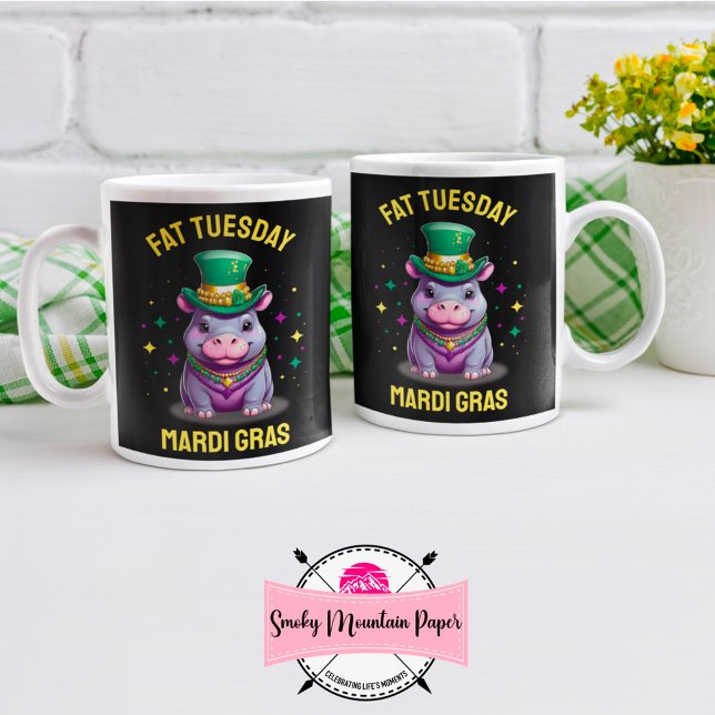 Caneca De Café Mardi Gras Fat Whimsso Terça-feira Hippo (Criador carregado)