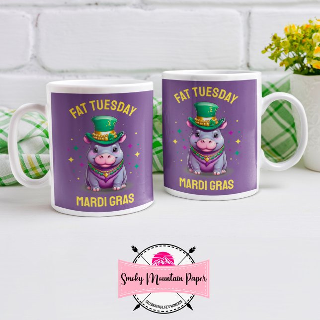 Caneca De Café Mardi Gras Fat Whimsso Terça-feira Hippo (Criador carregado)