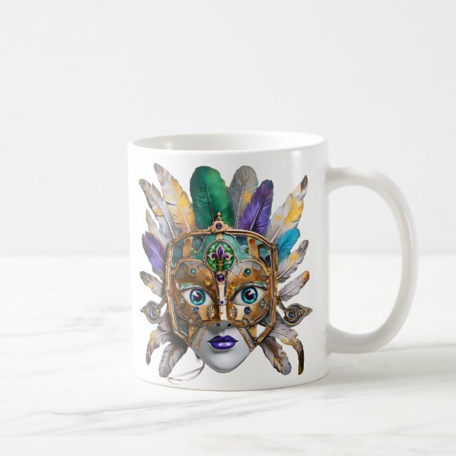 Caneca De Café Mardi Gras Feather e Metal Mask (Direita)