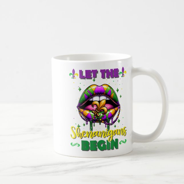 Caneca De Café Mardi Gras Let The Shenanigans Begin Lips Kids Men (Direita)