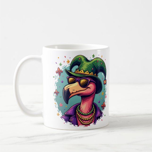 Caneca De Café Mardi Gras Magic: O Flamingo Rosa Playful (Esquerda)