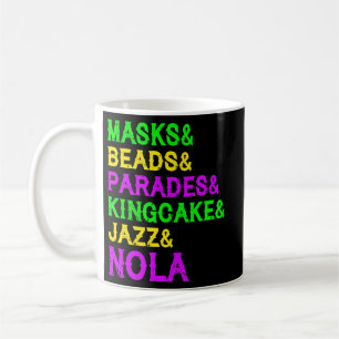 Caneca De Café Mardi Gras Máscara Miçanga Jazz Parade King Cake C