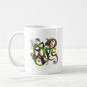 Caneca De Café Mardi Gras Mascarada Mask Word LOVE Celebração