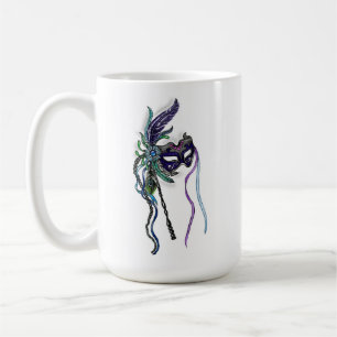 Caneca De Café Mardi Gras Mask com penas