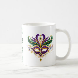 Caneca De Café Mardi Gras Mask Mug, Purple, Green, Yellow