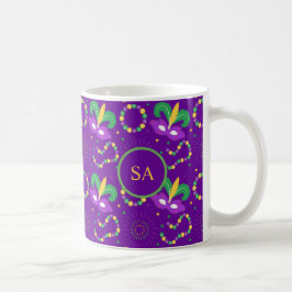 Caneca De Café Mardi Gras Miçanga Mask Green Ouro Roxo