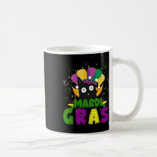 Caneca De Café Mardi Gras Negro Engraçado Gato Vestindo Palhaço C