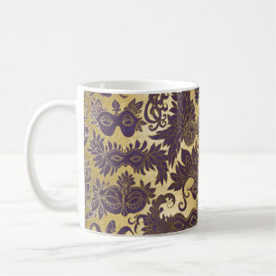 Caneca De Café Mardi Gras Purple Mascarada Mask Faux Dourado