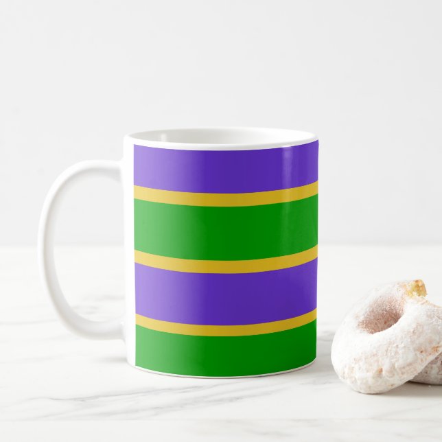 Caneca De Café Mardi Gras Stripes (Com Donut)