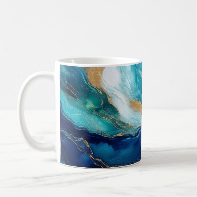 Caneca De Café Marés Místicas: A Arte de Cobalto e Teal (Esquerda)